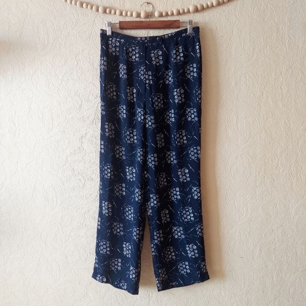 Vintage blue white floral high waist ankle pants